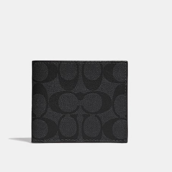 Coach Other - Coach Mens Id Billfold Wallet In Signature Canvas Gunmetal/Charcoal/Black